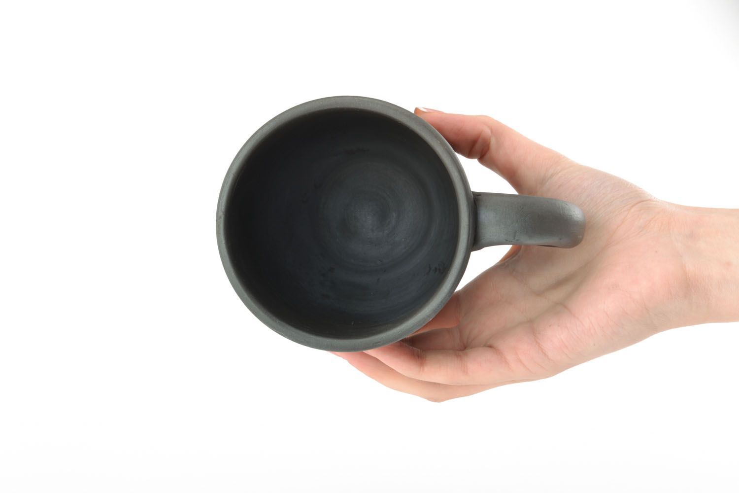 8 oz black smoked clay not glazed coffee or tea mug with handle and no pattern photo 6