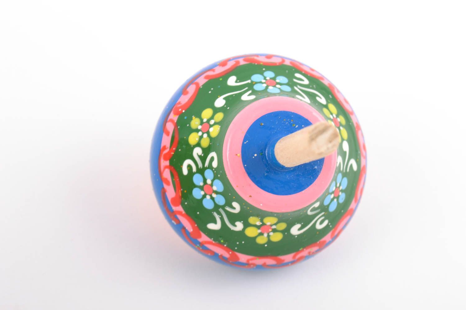 Blue painted eco wooden toy spinning top hand made photo 3