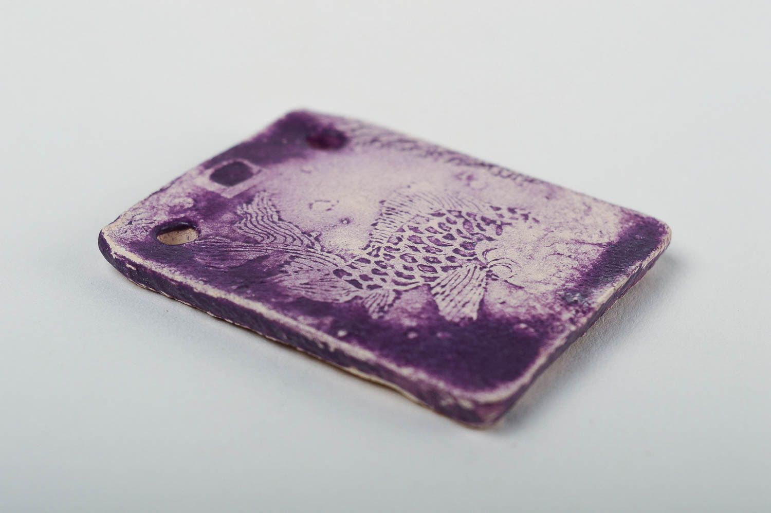 Pendentif céramique Bijou fait main violet rectangulaire Cadeau pour femme photo 3