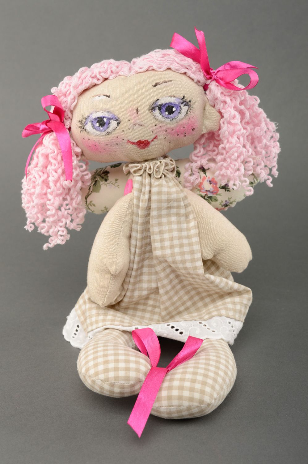 Designer doll made of cotton and linen Curly photo 1