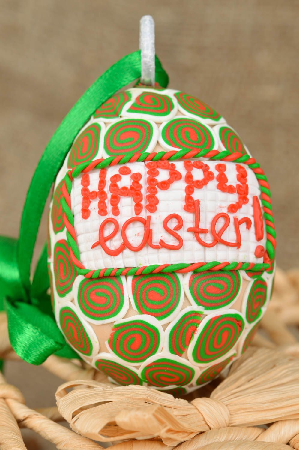 Huevo de Pascua colgante de arcilla polimérica hecho a mano hermoso conejo foto 5
