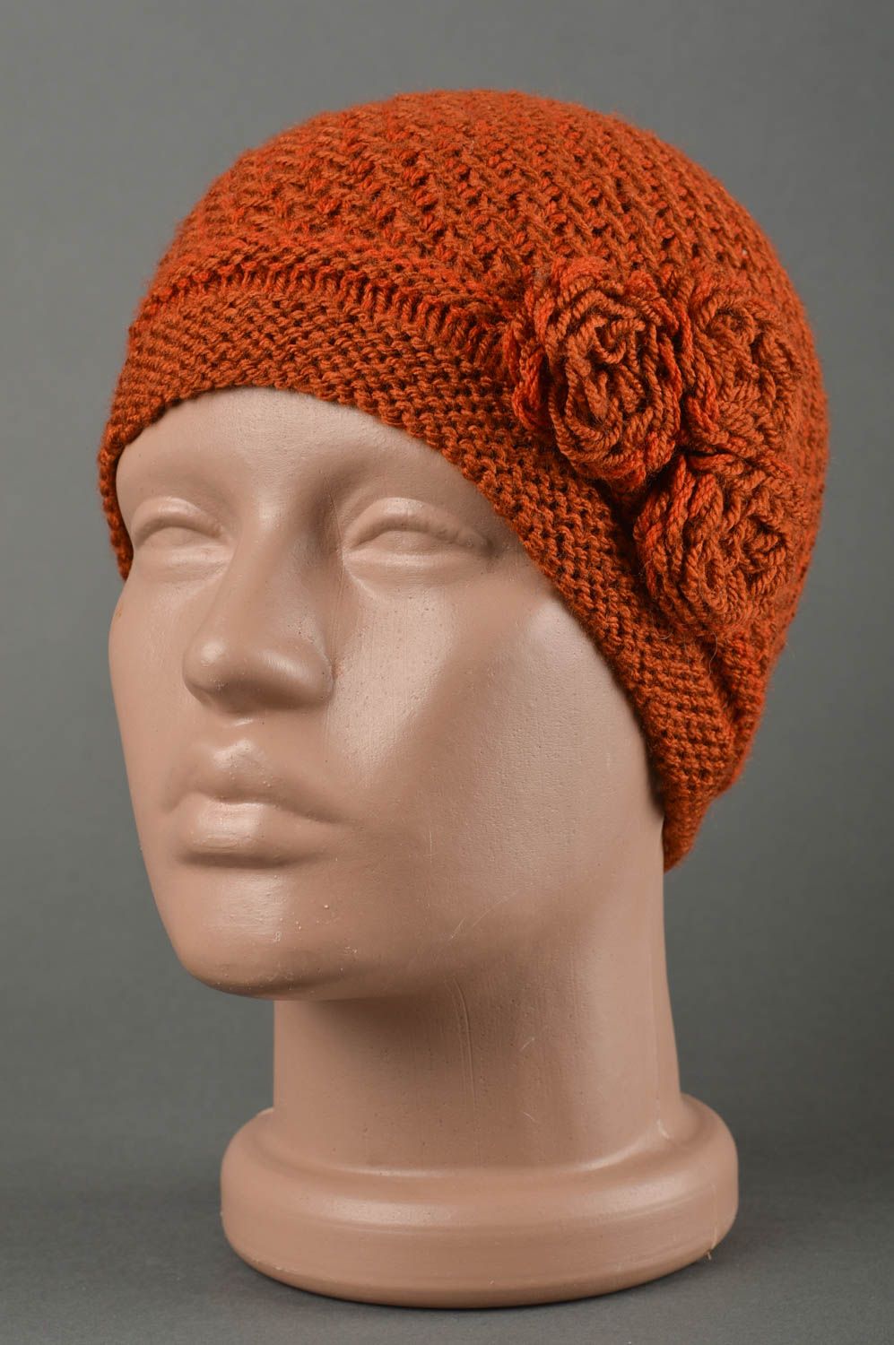 Bonnet chaud fait main Chapeau tricot au crochet chaud orange Vêtement enfant photo 1