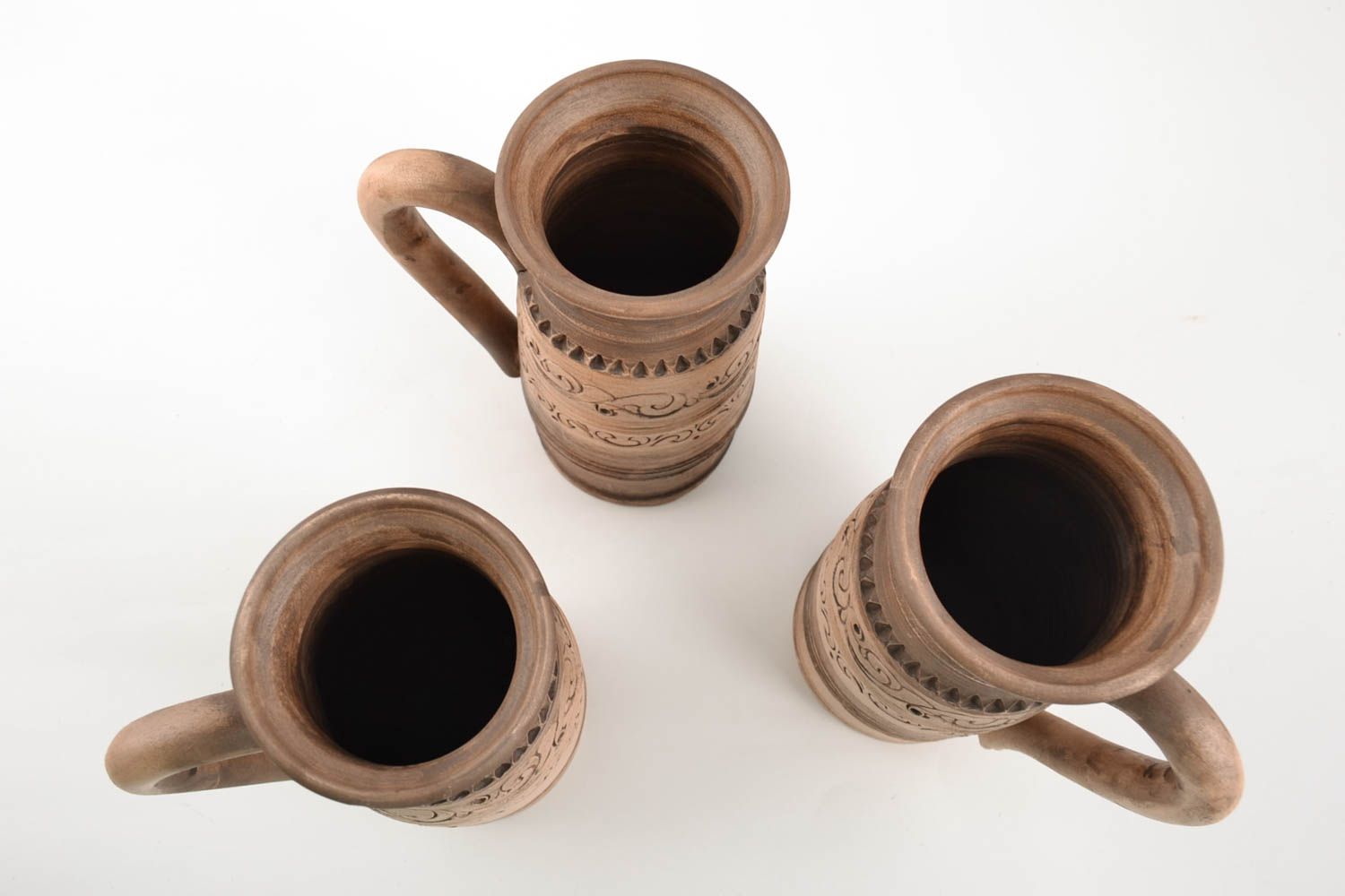Handmade designer ethnic tall ceramic mugs set of 3 items 750 ml photo 3