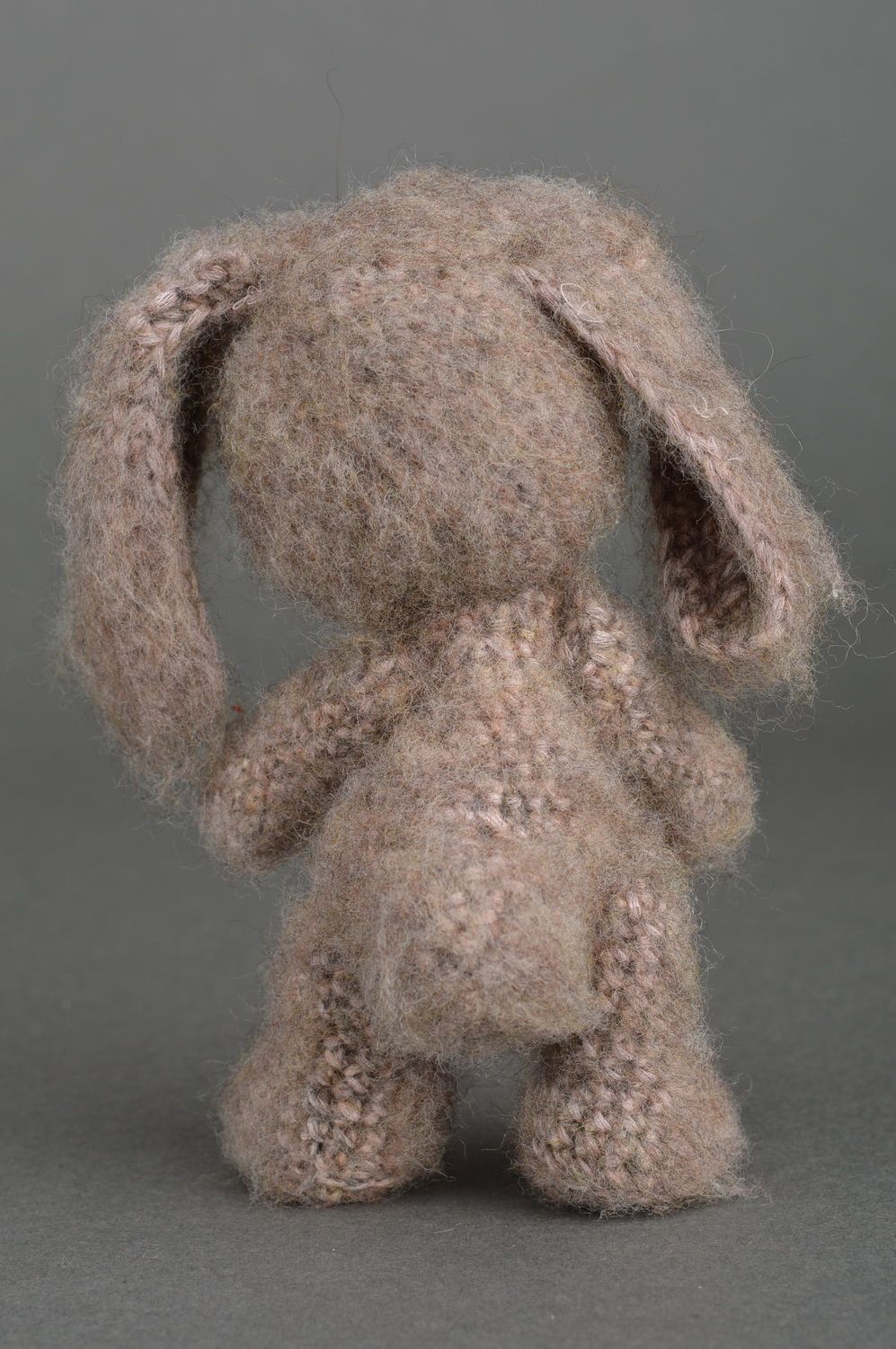 Handmade small cute soft toy crocheted of natural wool beige rabbit for children photo 5