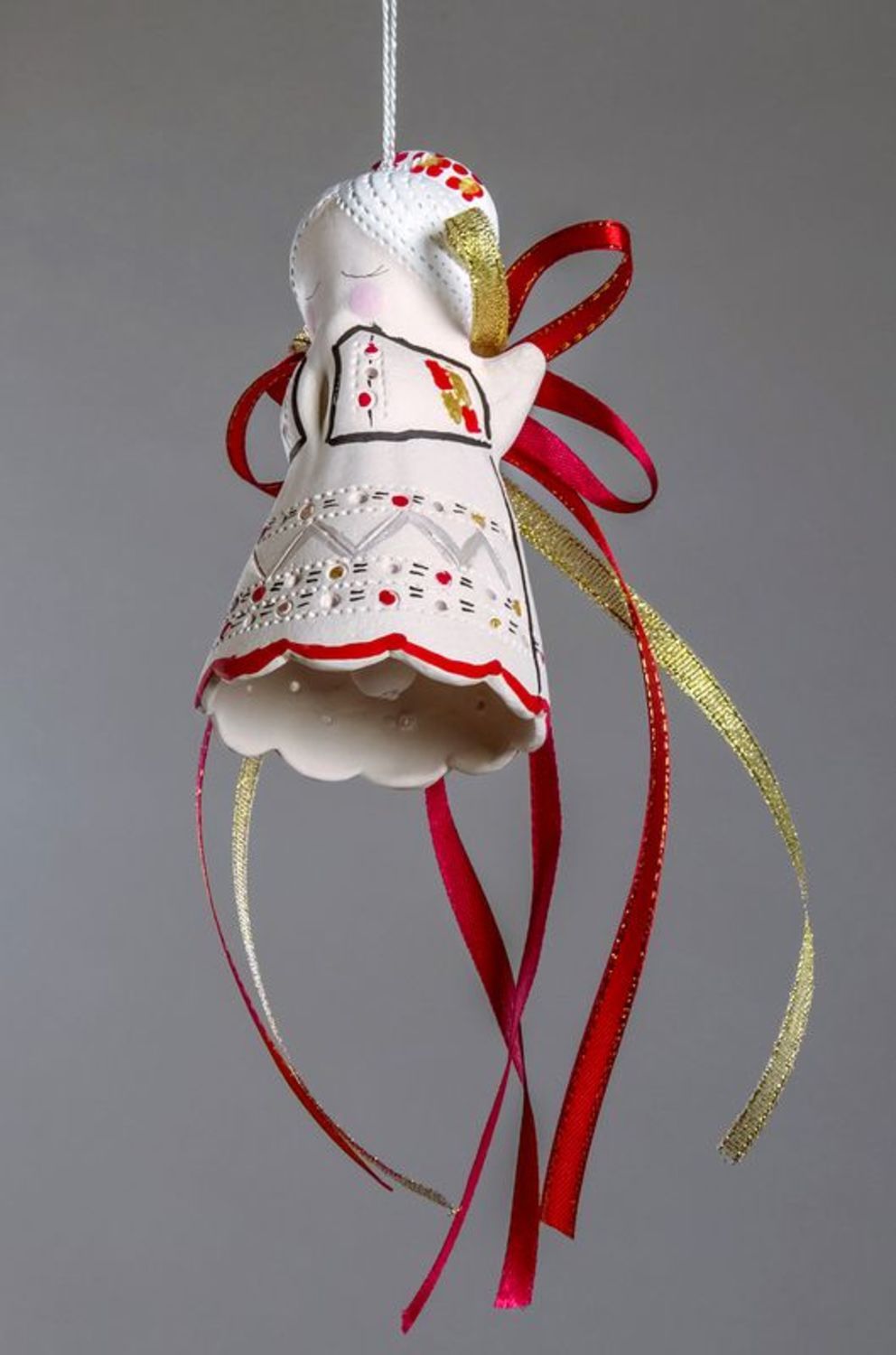 Suspension décorative Clochette céramique rouge Ange photo 3