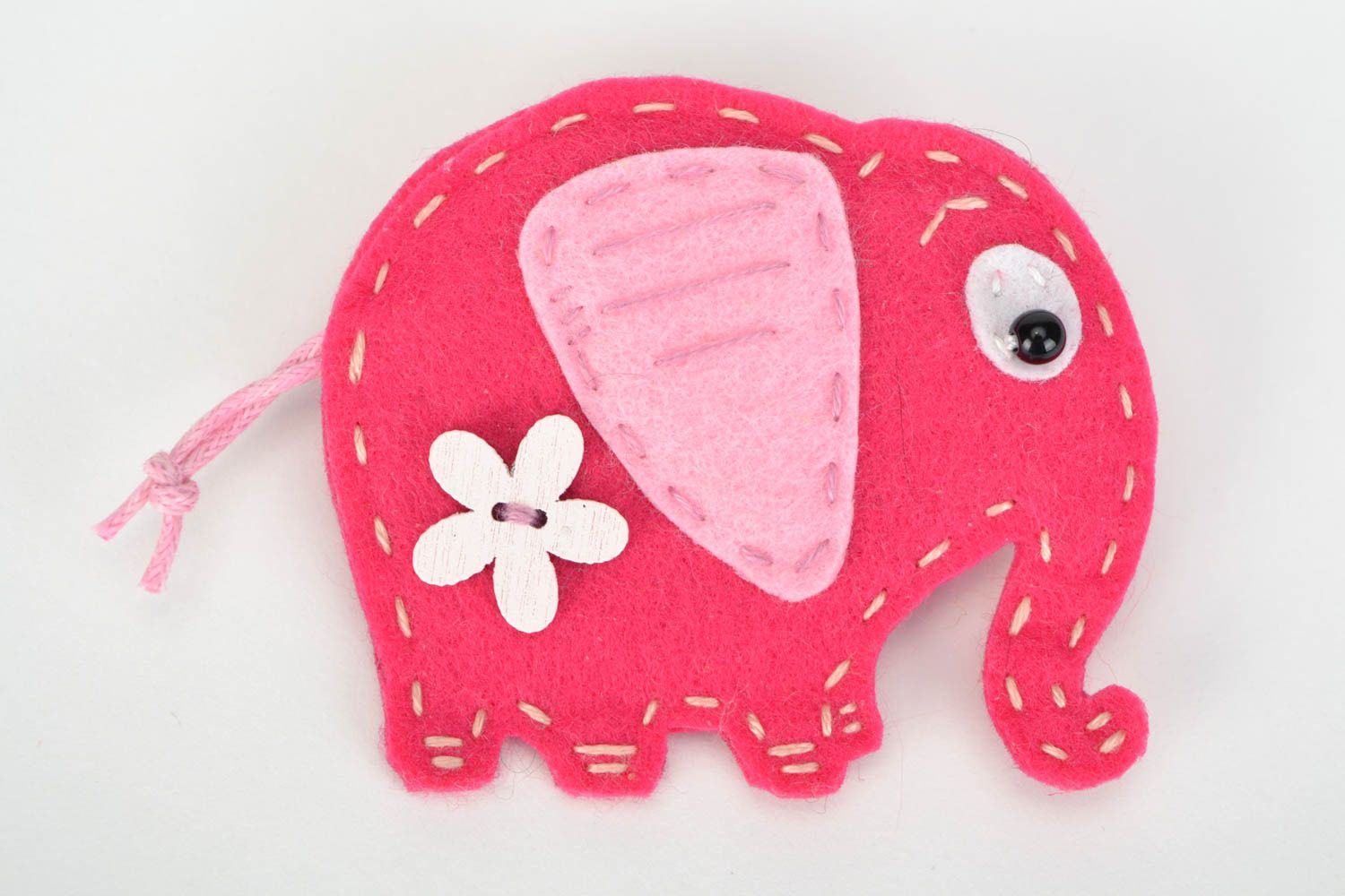 Beautiful bright handmade felt children's brooch in the shape of pink elephant photo 1