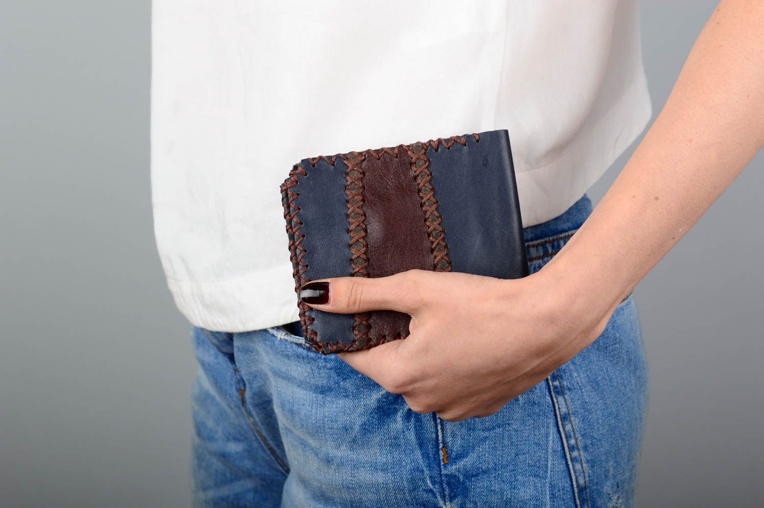Billetera de cuero azul hecha a mano accesorio para hombre regalo original foto 5