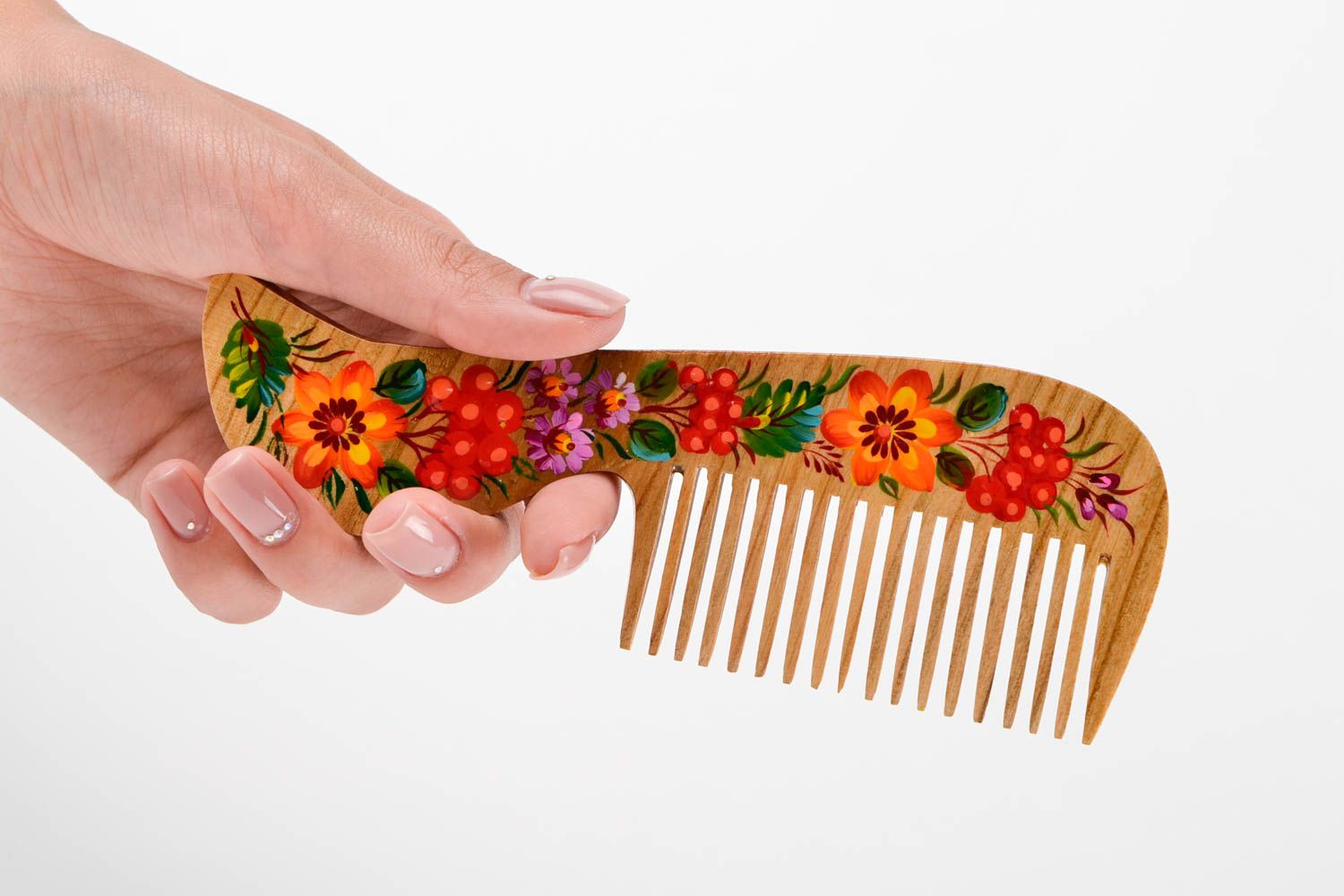 Деревянная расческа подарок ручной работы аксессуар для волос расписной фото 2