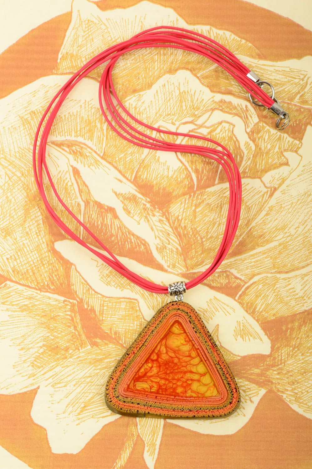 Handmade plastic cute pendant unusual orange pendant stylish jewelry gift photo 1