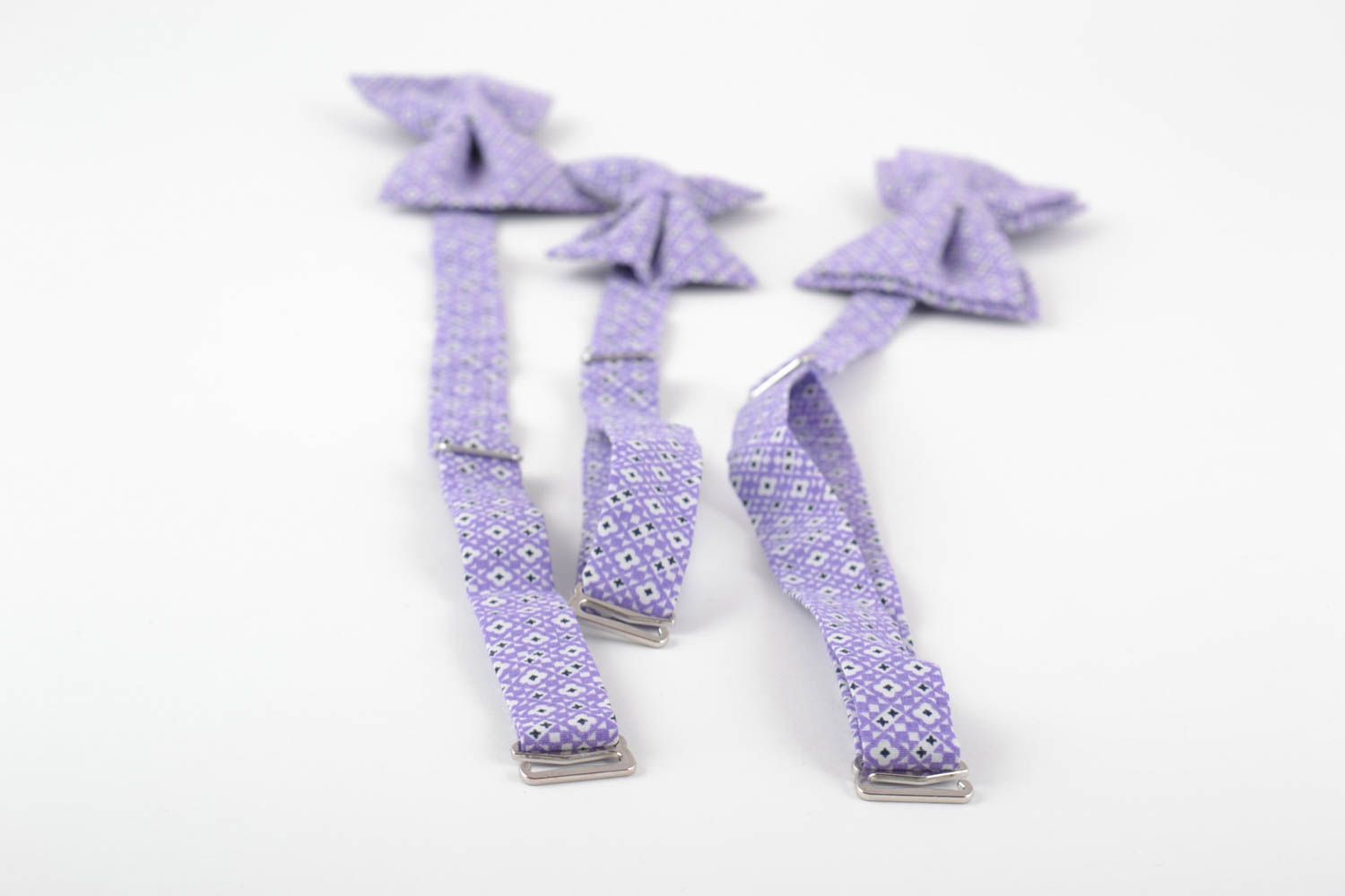 Nœuds papillon en coton lilas faits main jolis stylés originaux 3 pièces photo 5