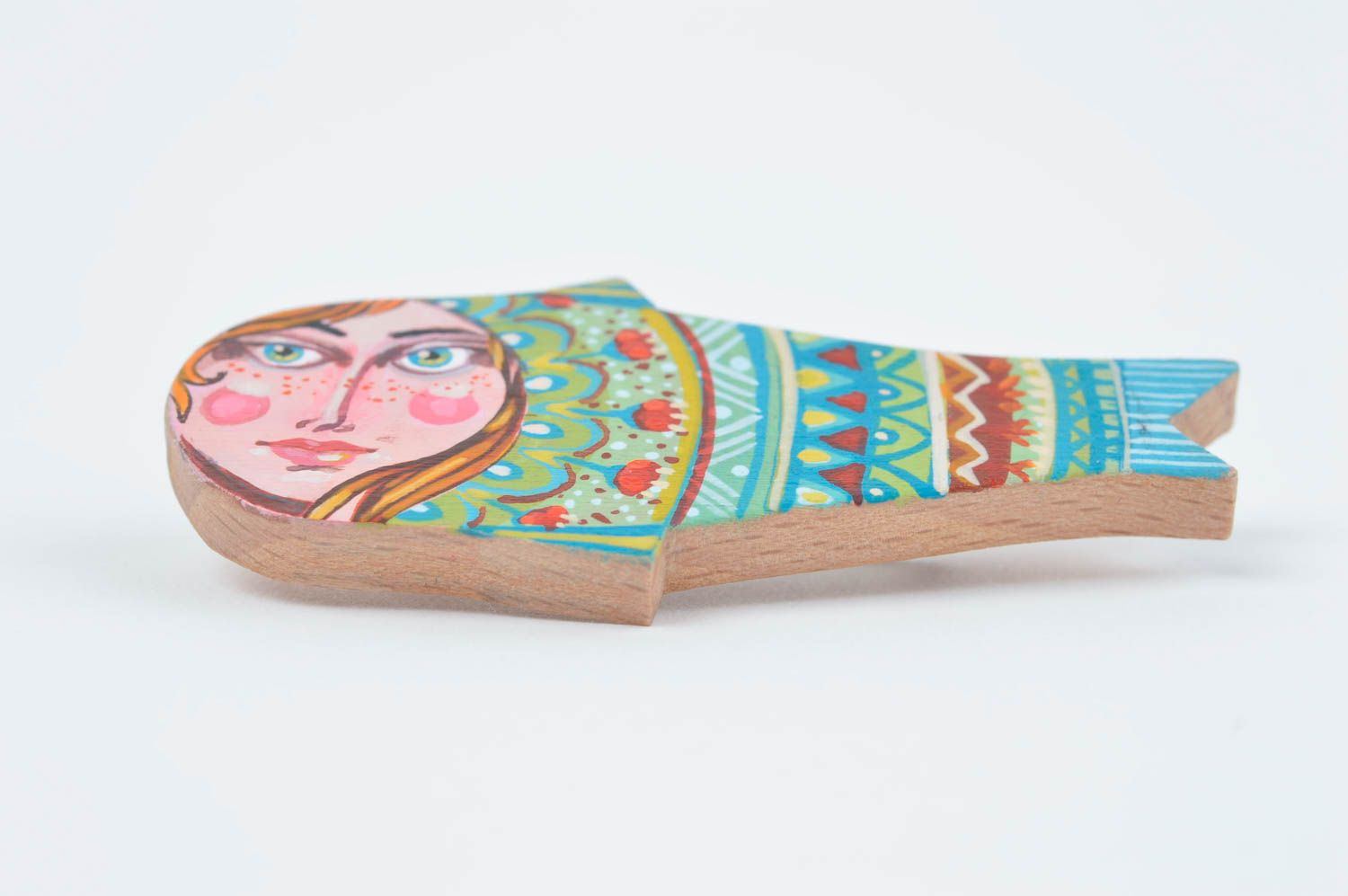 Handgemachter Schmuck Accessoire für Frauen Damen Brosche aus Holz Seejungfrau foto 2