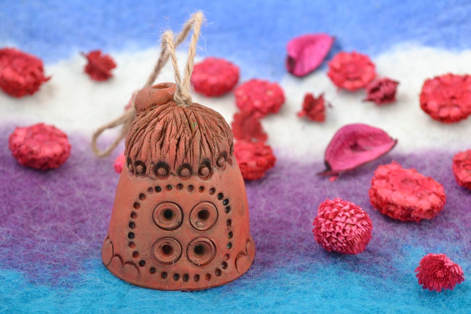 Small decorative wall hanging ceramic figured bell in ethic style House photo 1