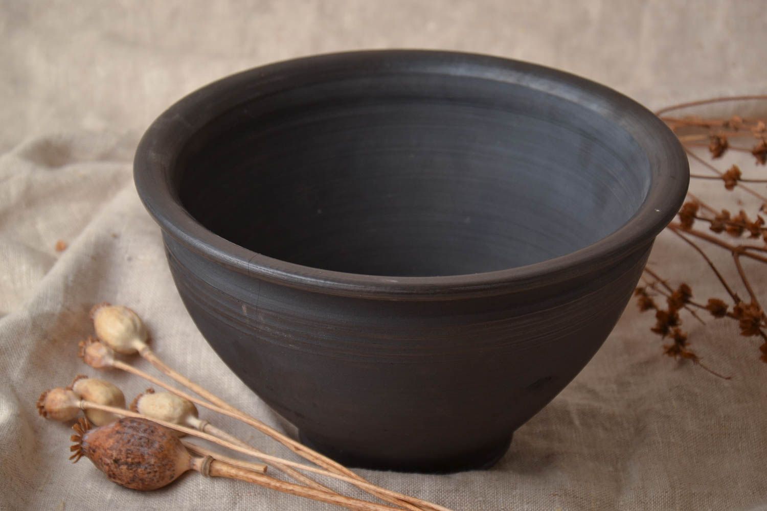 Deep black smoked ceramic bowl 2 l photo 1