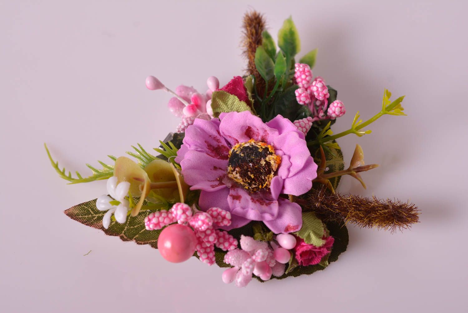 Крупное украшение ручной работы заколка с цветком аксессуар для волос розовый фото 1