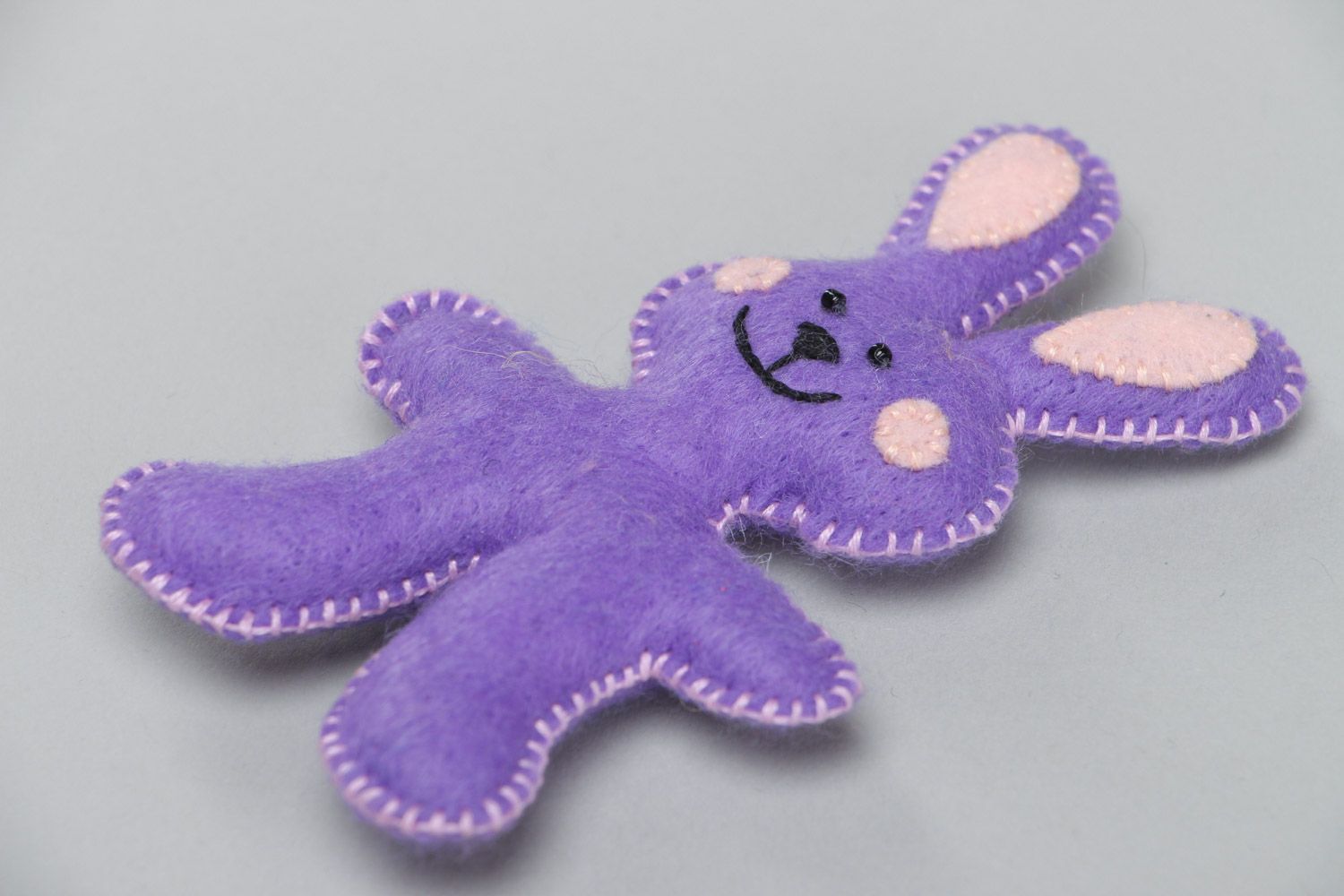 Small handmade flat soft toy sewn of violet felt Rabbit for interior decoration photo 2