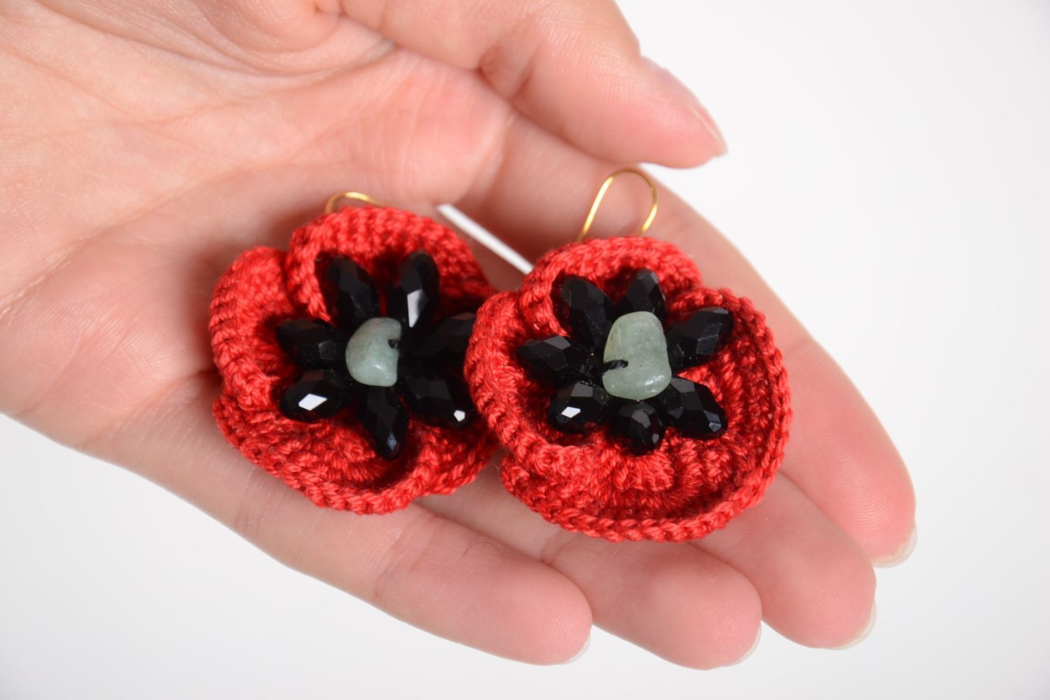 Gehäkelte Ohrringe handmade Blumen Ohrringe ausgefallener Ohrschmuck rot schwarz foto 7