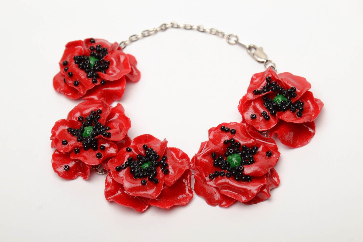 Polymer clay bracelet with poppies photo 2