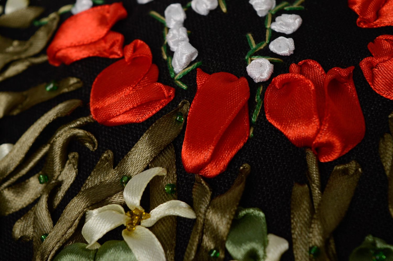 Женская сумка из ткани с вышивкой лентами Тюльпаны фото 5