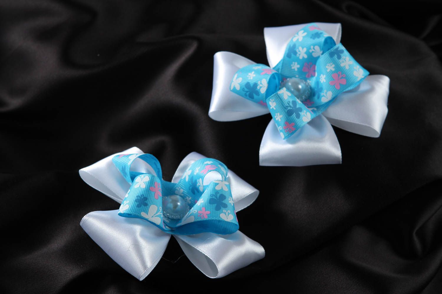 Handmade bow hair clip 2 hair bows textile barrette accessories for kids photo 1