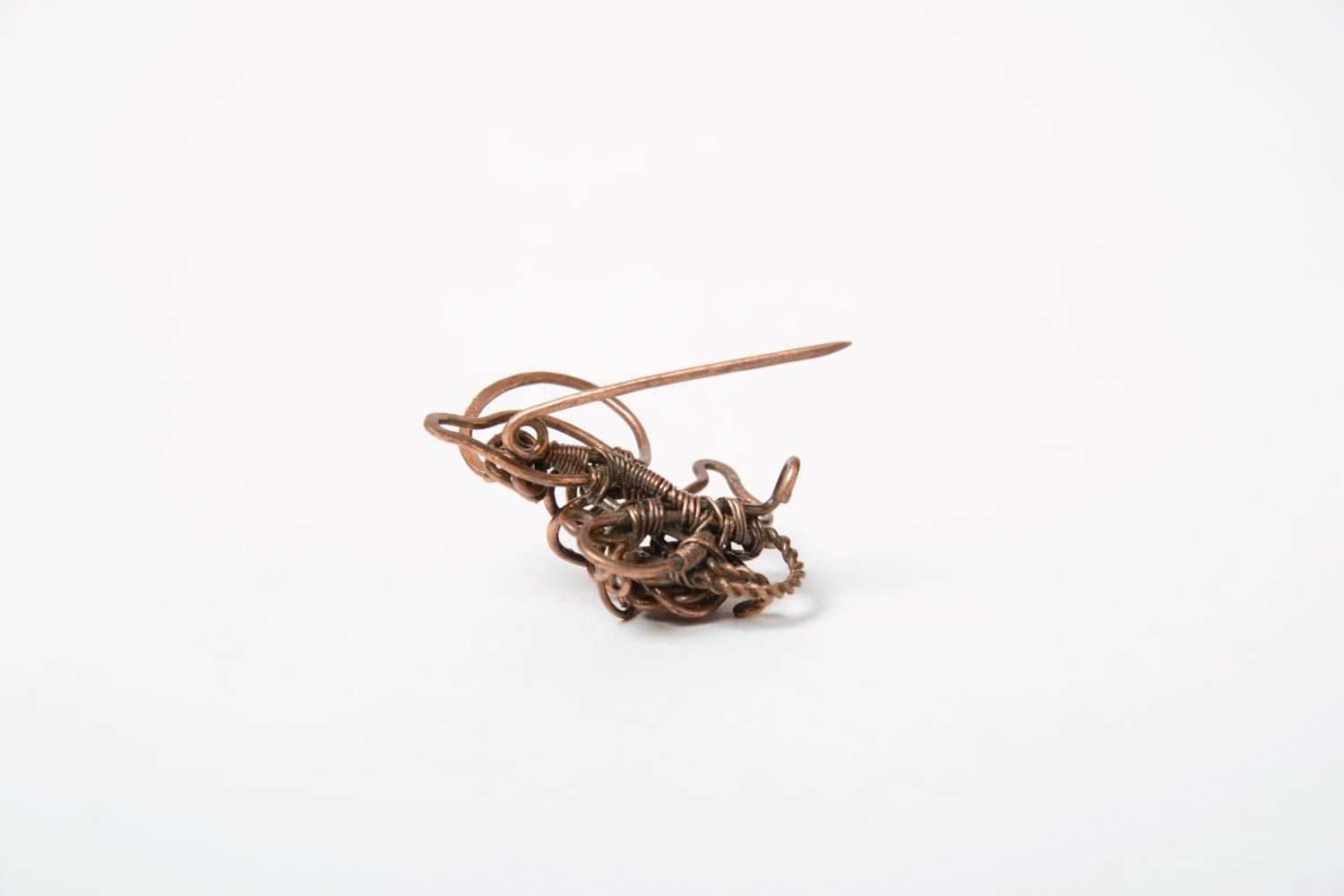 Beautiful unusual interesing stylish tender handmade wire wrapped copper brooch photo 3