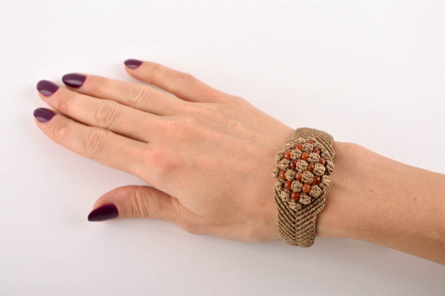 Украшение ручной работы модный браслет бежевый плетеный браслет с камнями фото 5