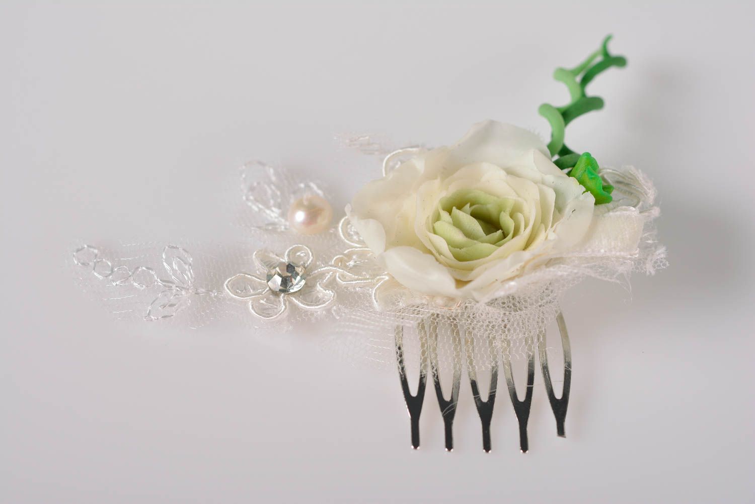 Аксессуар для волос ручной работы гребень для волос с цветком красивая бижутерия фото 4