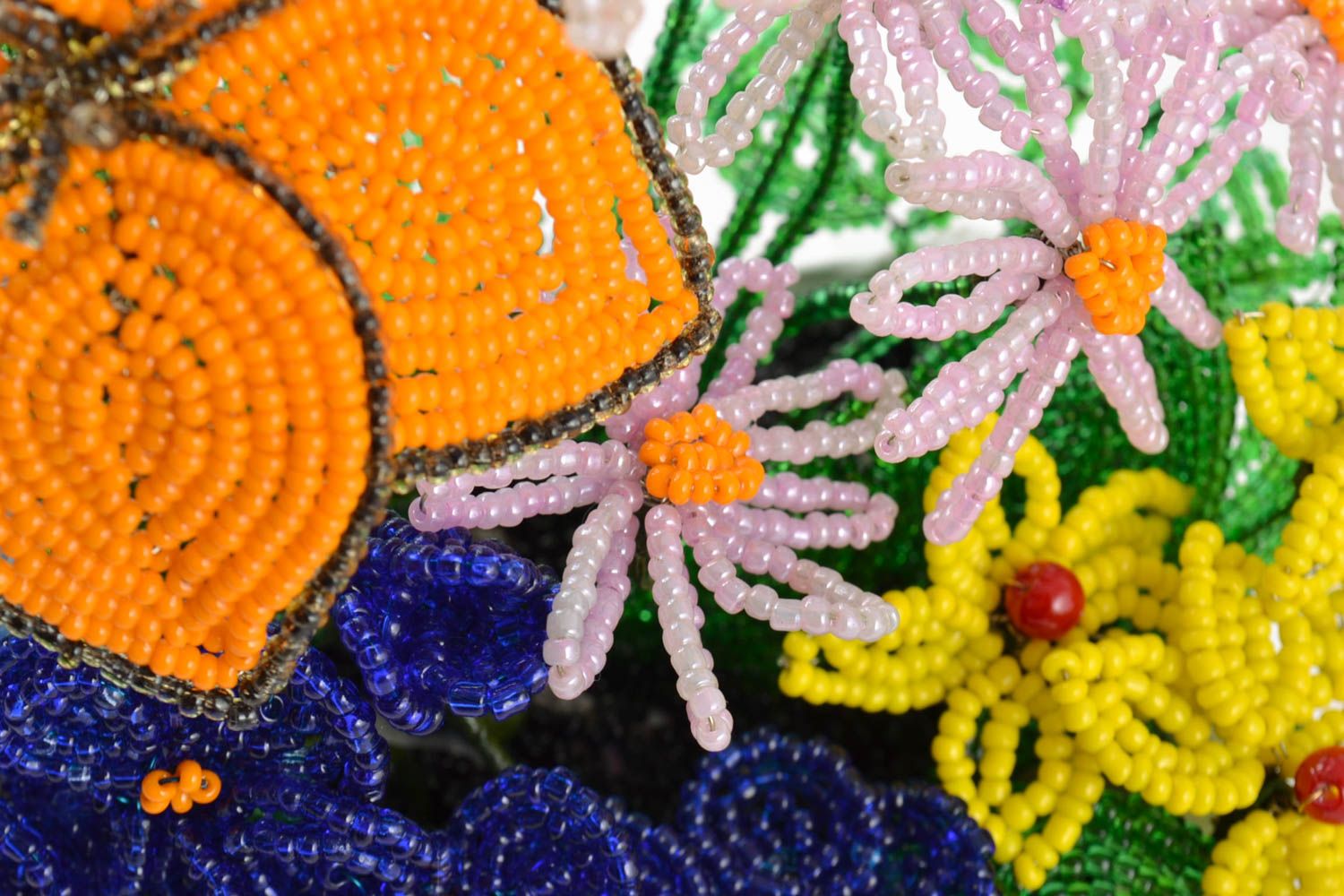 Fleurs en perles de rocaille faites main ensemble 3 pièces décoration originale photo 4