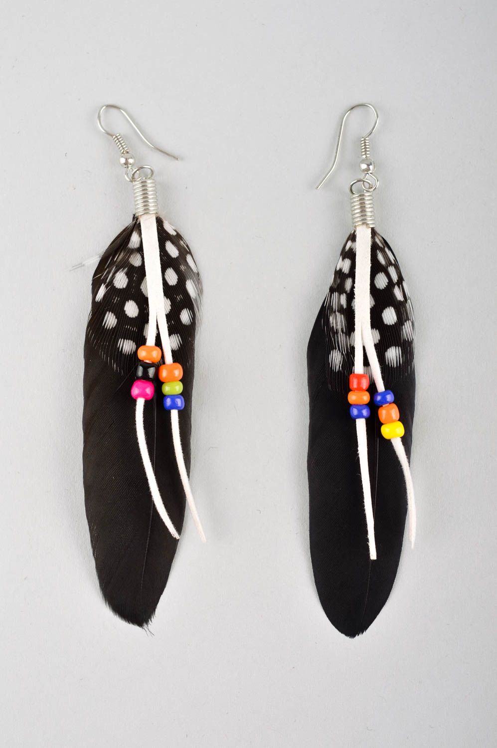 Handmade earrings with charms feather earrings long earrings feather accessories photo 3