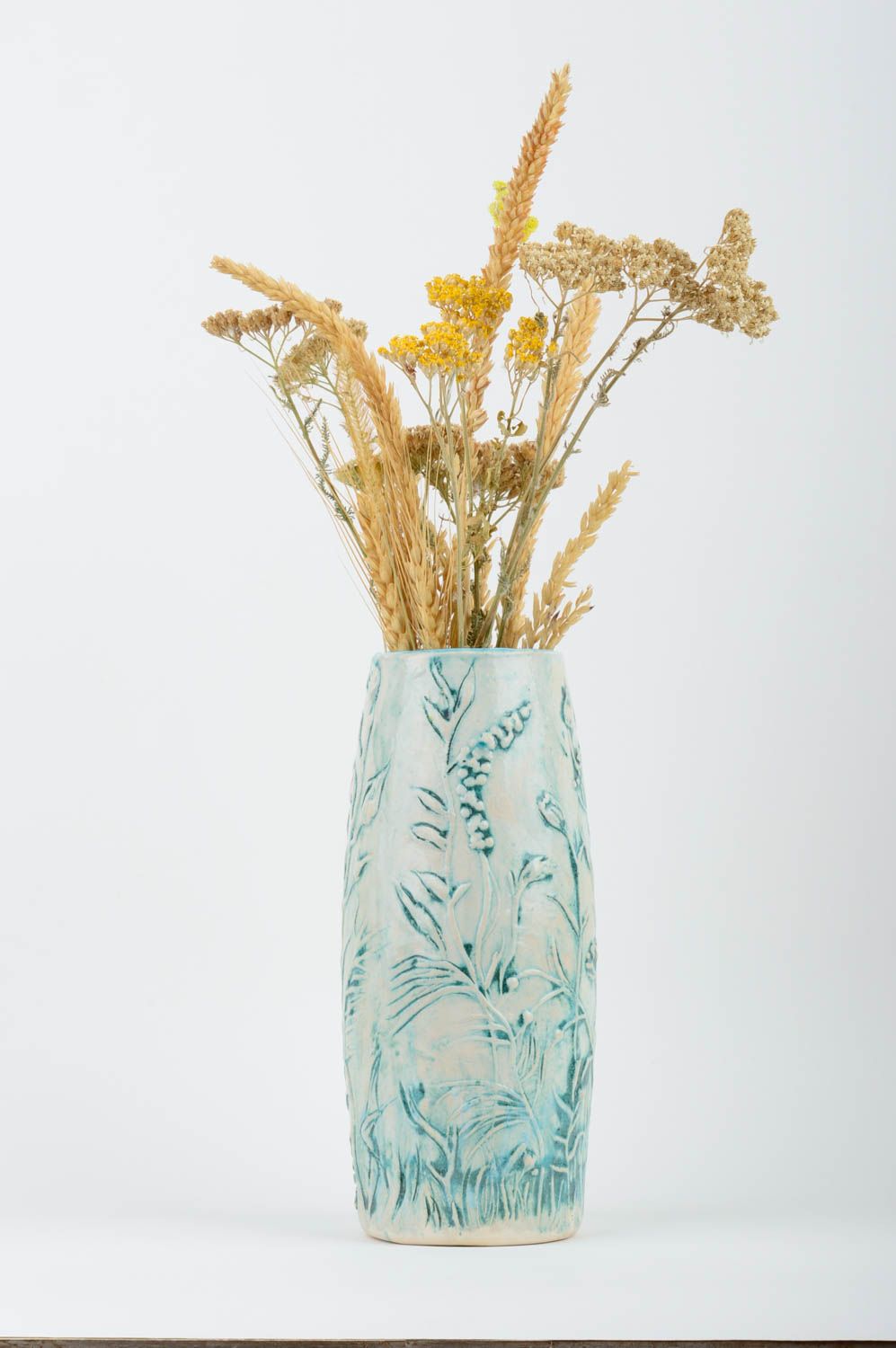 Handmade Keramik Vase originell Haus Deko blau weiße schöne Vase mit Muster foto 1