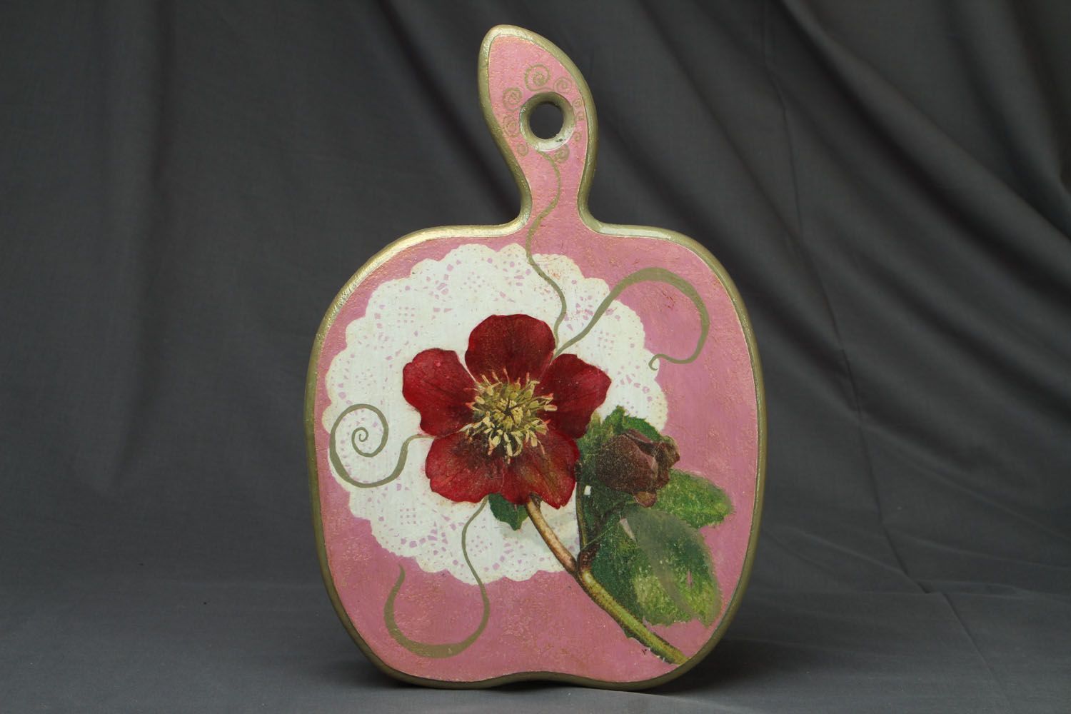 Planche à découper en bois Fleur rose photo 1