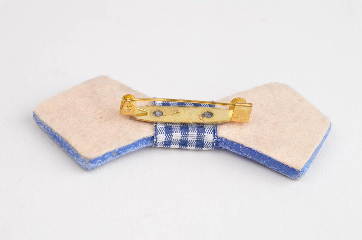Handmade accessories cold porcelain badge blue bow brooch polymer clay jewelry   photo 3