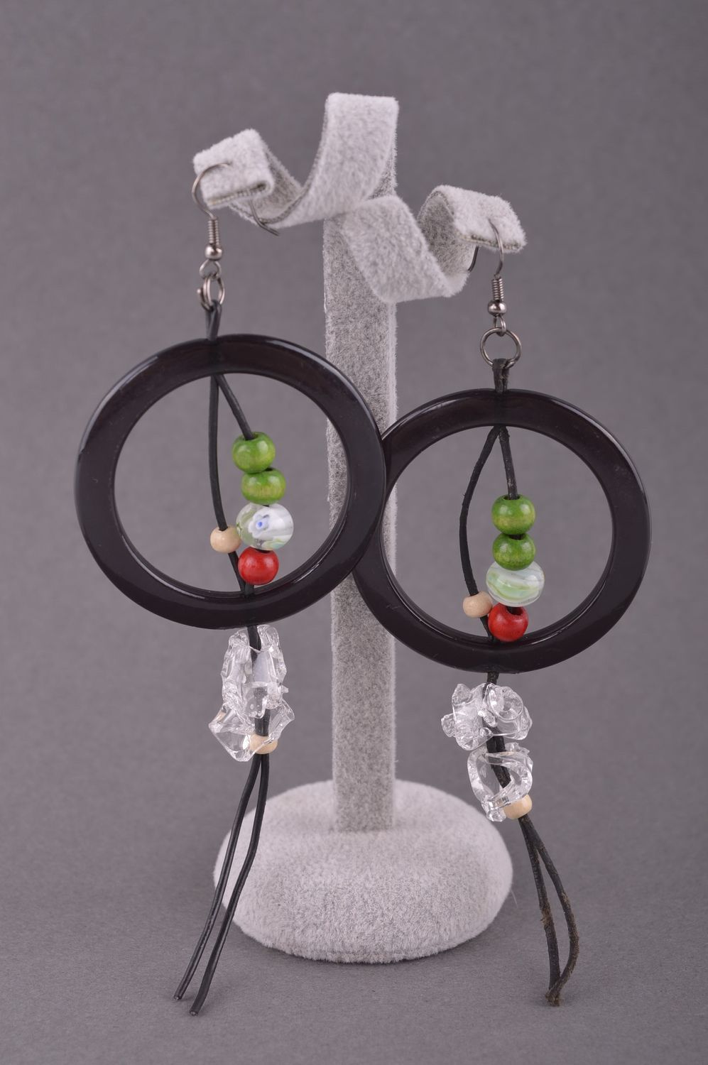 Holz Ohrringe handgefertigt Damen Schmuck Accessoires für Frauen in Schwarz foto 1