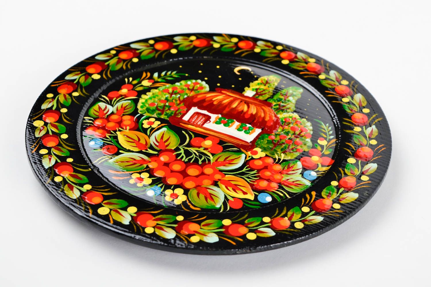 Assiette décorative Décoration murale fait main forme ronde Vaisselle déco noire photo 3