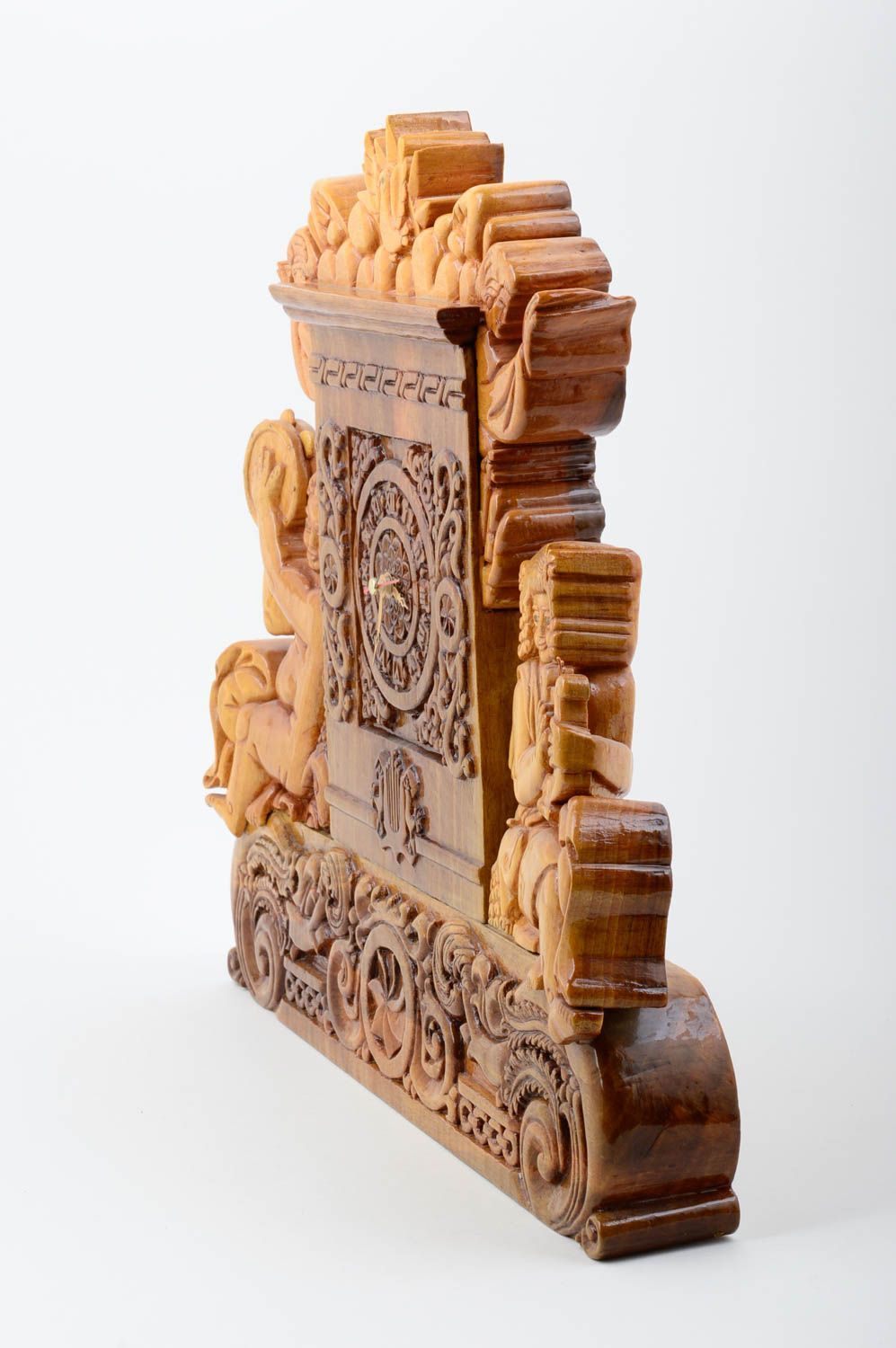 Handmade Deko Uhr aus Holz ungewöhnliche Uhr geschnitzt schön Tisch Uhr exklusiv foto 2