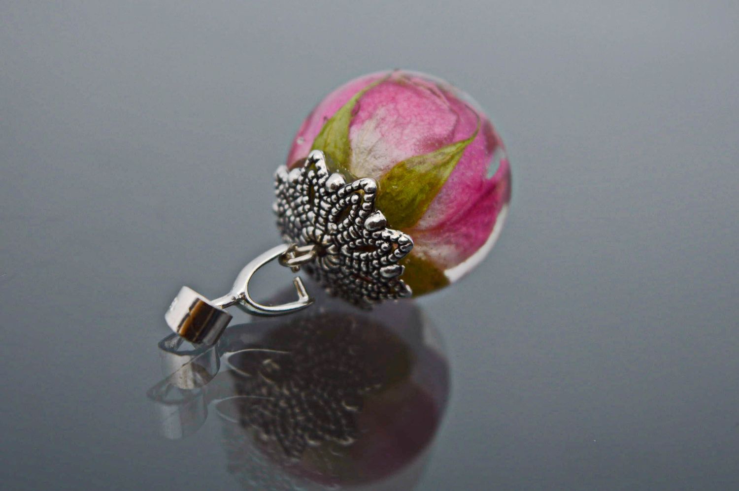 Women's pendant with natural rose photo 5