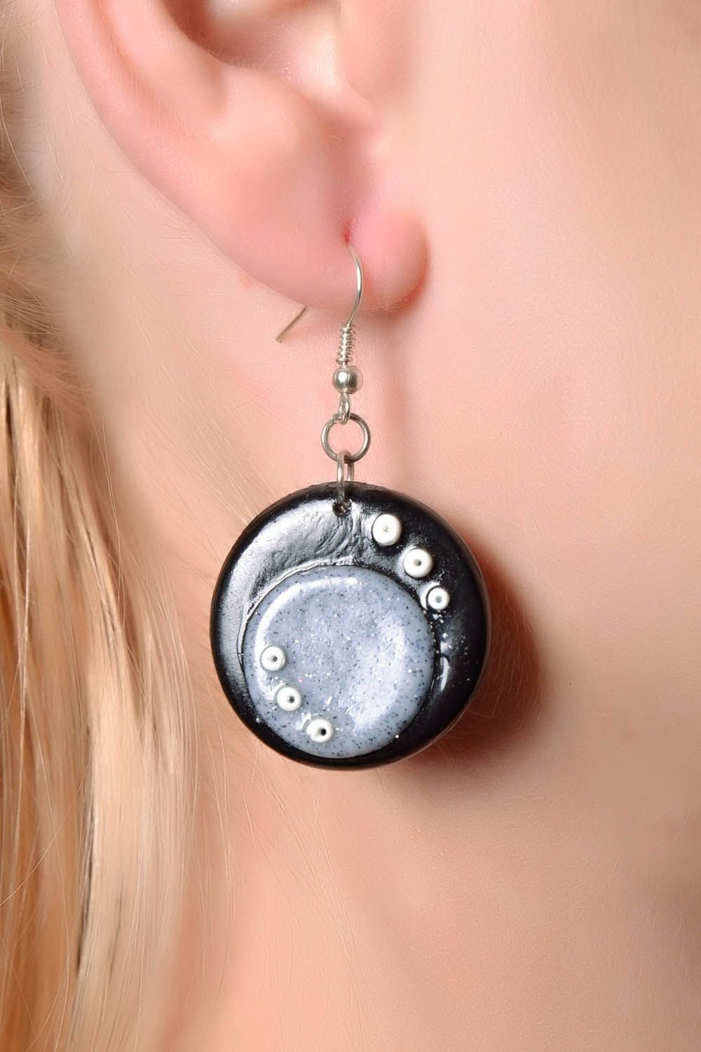 Round earrings made of polymer clay photo 4