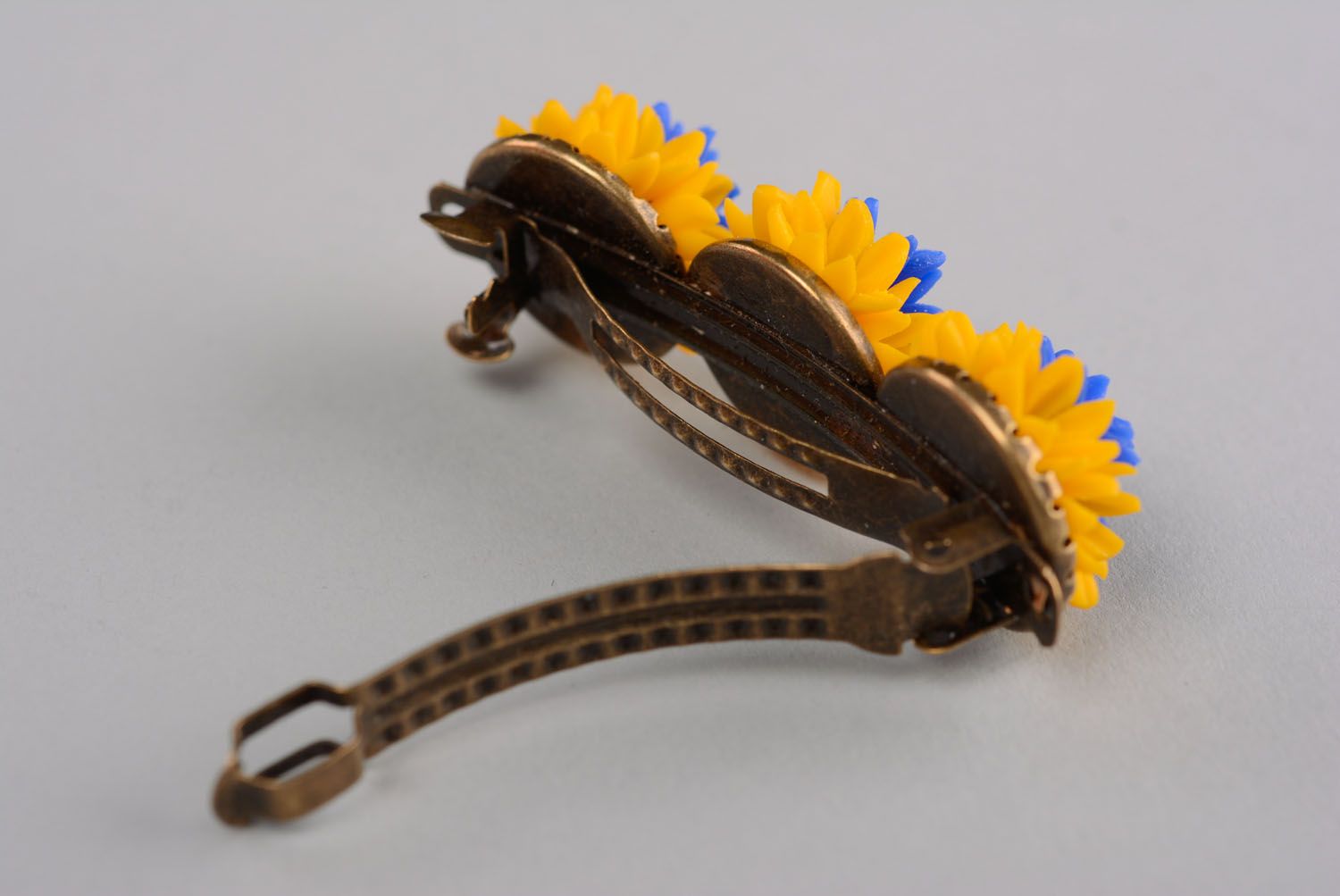 Polymer clay automatic hair clip Yellow and Blue photo 5
