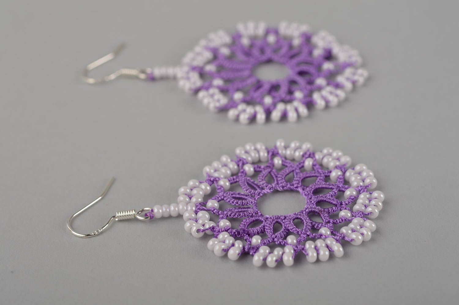 Stylish handmade woven thread earrings beaded earrings textile jewelry designs photo 3
