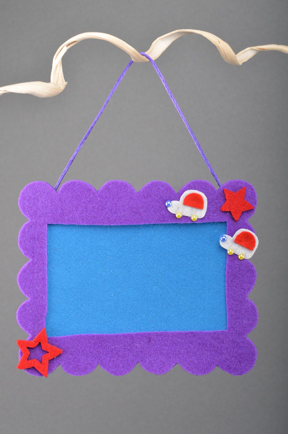 Handmade decorative bright felt photo frame of violet color for children's room photo 3