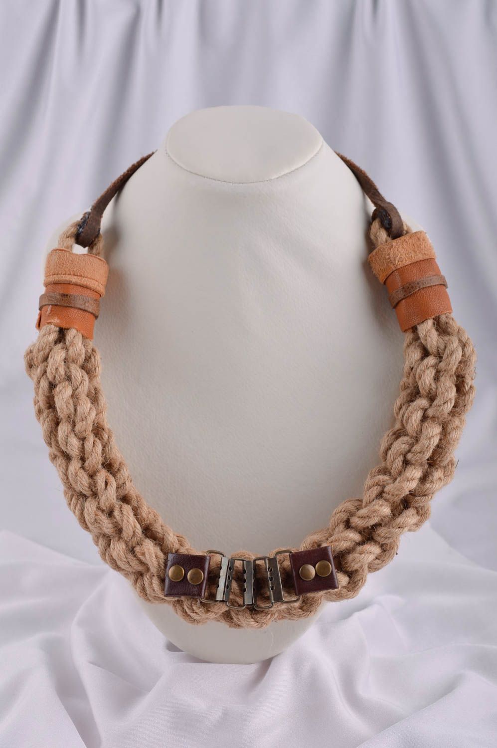 Leather necklace handmade braided necklace designer jewelry women accessories photo 1