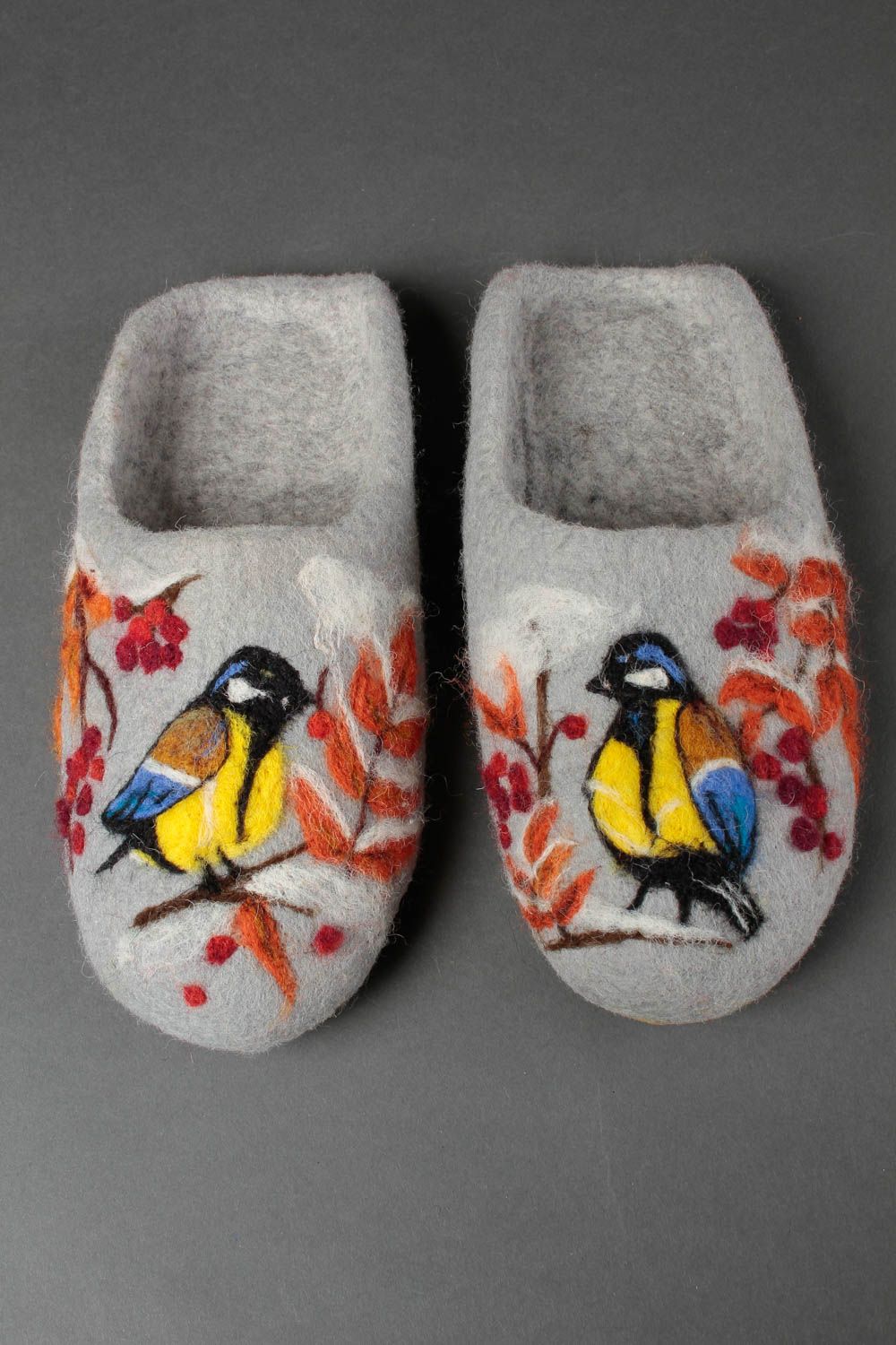 Handmade felted grey slippers home woolen slippers warm stylish present photo 3