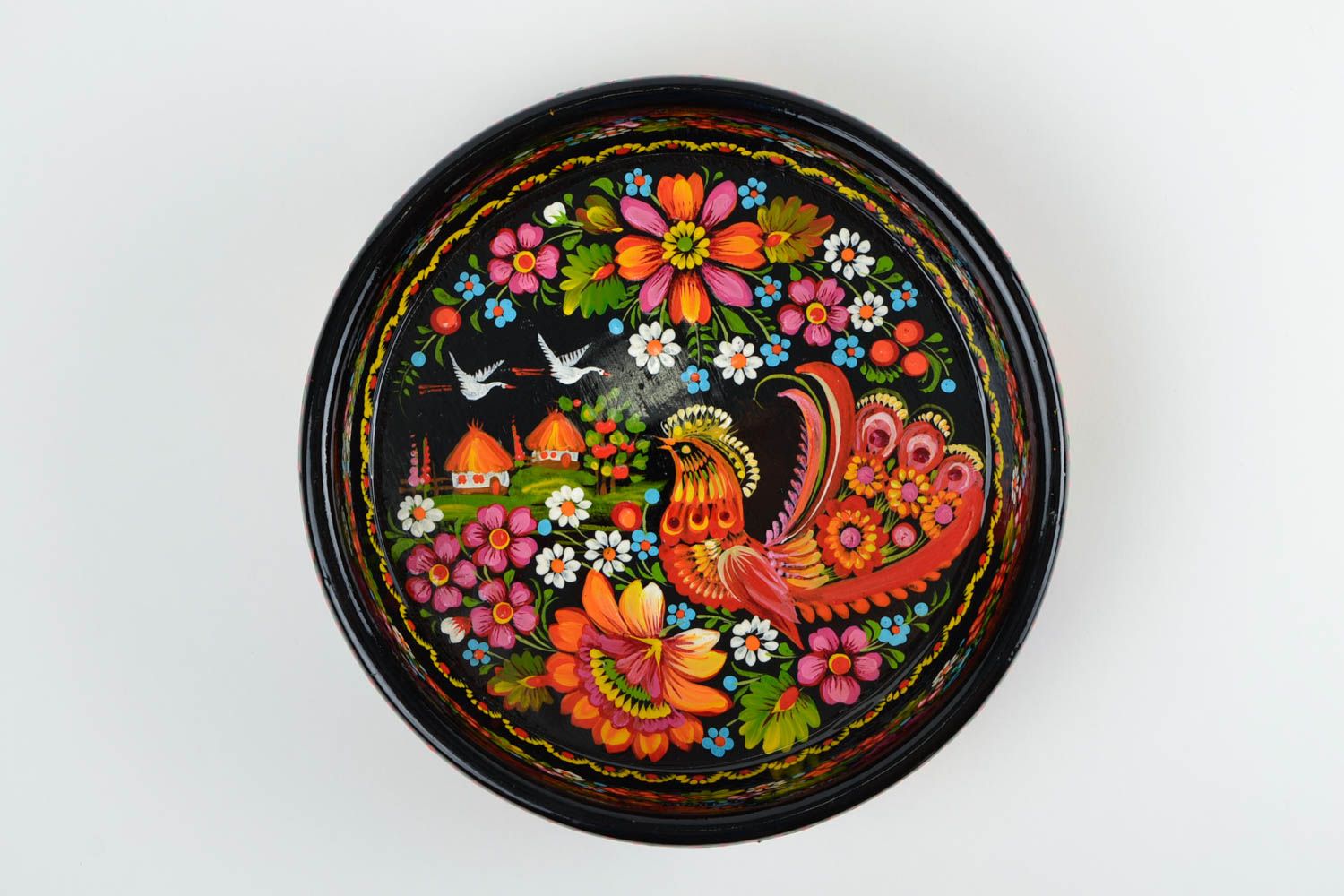Handmade designer bowl for nuts Petrykivka painting kitchen dish wooden bowl photo 3