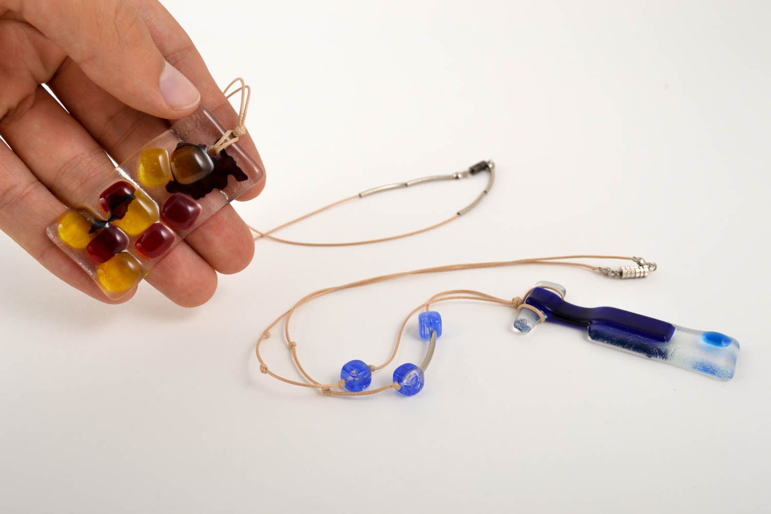Set of 2 handmade glass pendants glass bijouterie handmade accessory best gift photo 5