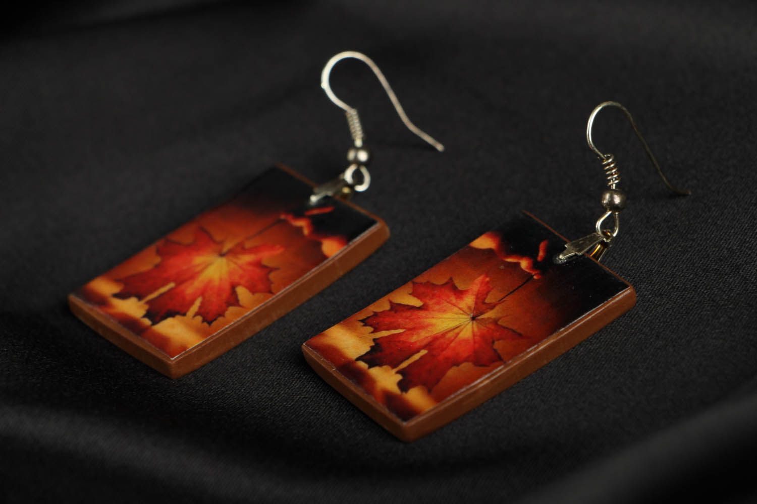 Polymer clay earrings with decoupage photo 2