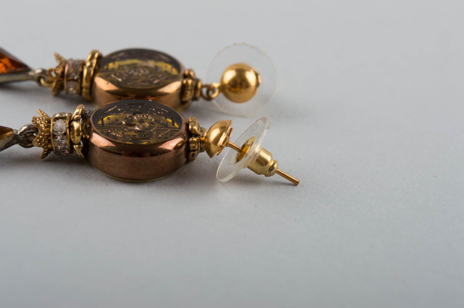 Beautiful unusual designer handmade brass earrings with Murano glass beads photo 4