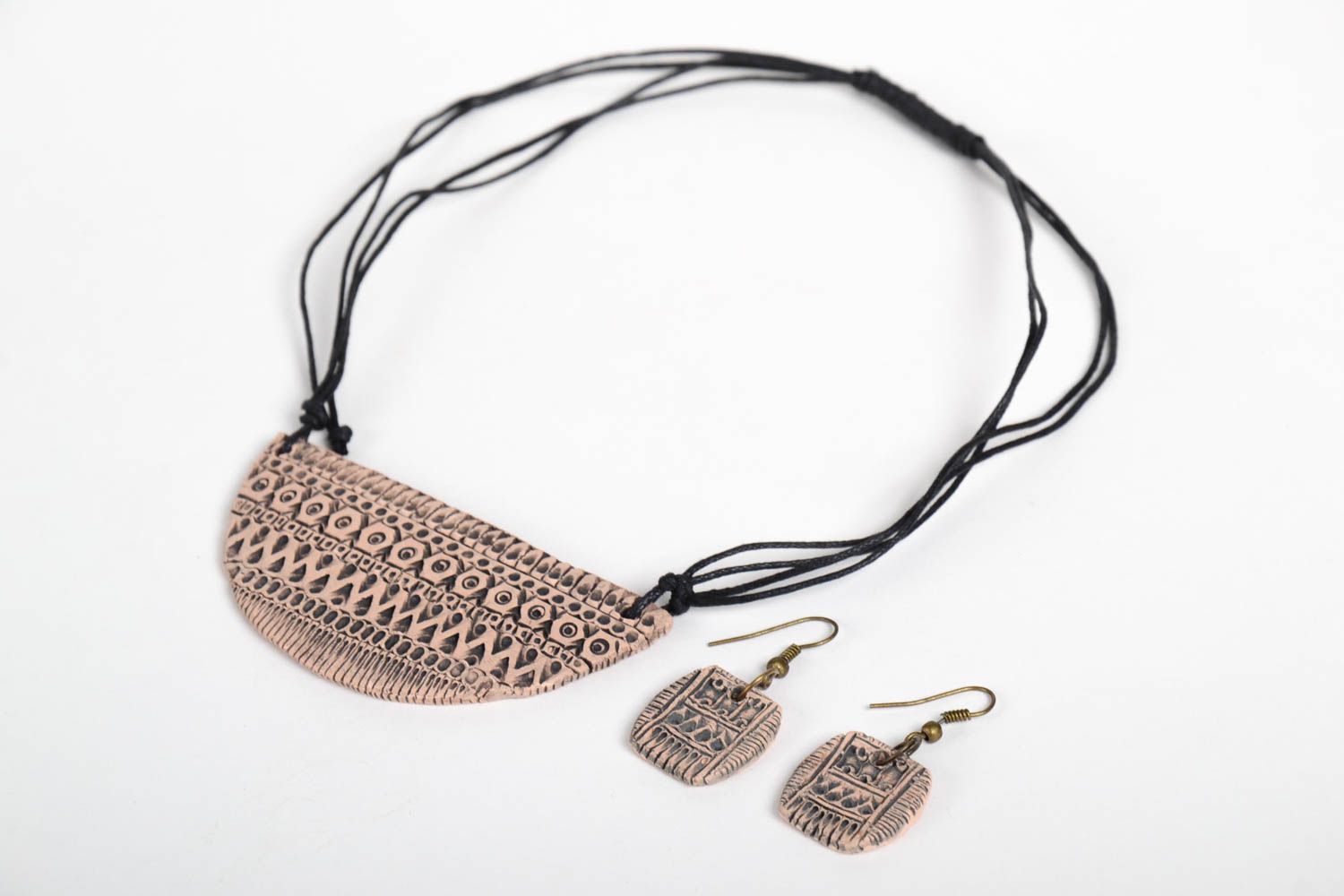 Stylish handmade ceramic pendant necklace ceramic earrings artisan jewelry set photo 5