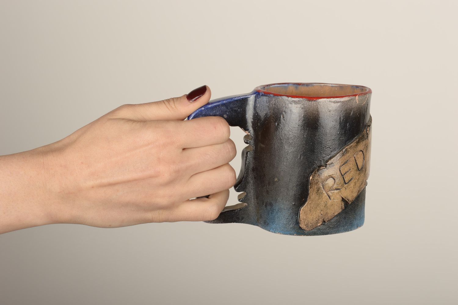 Tasse à thé faite main Mug en terre cuite peint d'engobes Cadeau original photo 1