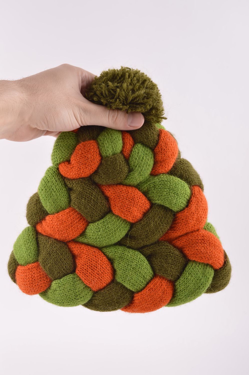 Головной убор ручной работы зимняя женская шапка вязаный шарф зеленый набор фото 5