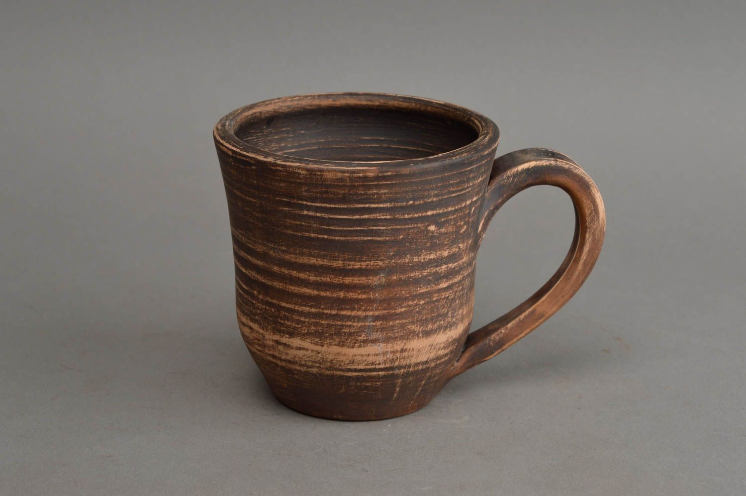 8 oz unglazed natural clay coffee cup in brown color with handle photo 2
