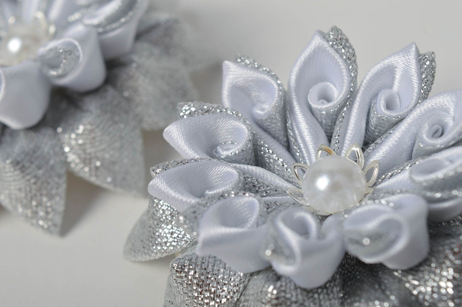 Unusual handmade textile barrette kanzashi flower 2 pieces gifts for her photo 2